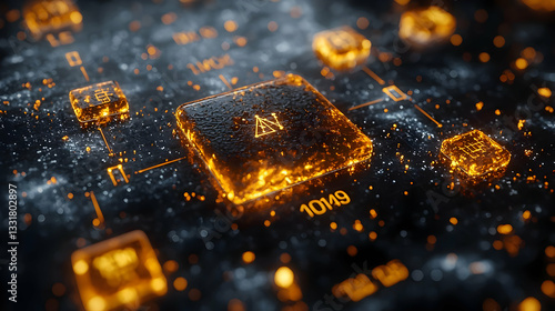 Wallpaper Mural Glowing Orange and Black Digital Circuit Board with Element Symbols Torontodigital.ca