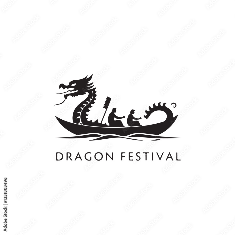Fototapeta premium Vector style silhouette logo Dragon Boat Festival in strong moody style geometric shapes on white background. Clean lines, balanced symmetry, low contrast.eps