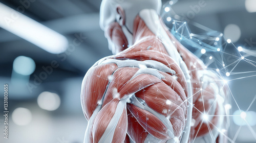 3D visualization of human muscles showcasing anatomical details and structure