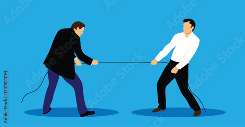 Two Business People Pulling a Rope Competition. White collar business workers activity vector art