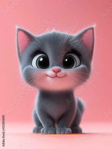 Obraz na płótnie Cute ginger kitten with big eyes smiles playfully in a whimsical pink setting during daylight hours w salonie