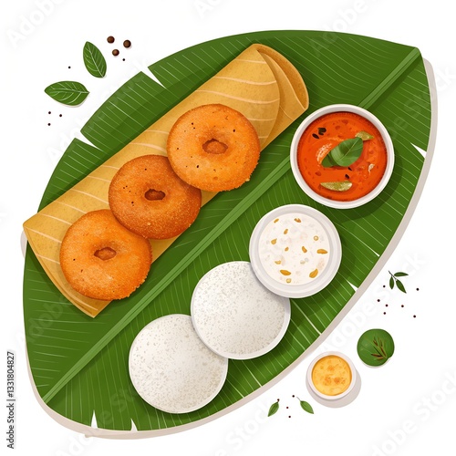 Traditional South Indian Tiffin, Idli, Sambar, Coconut Chutney.