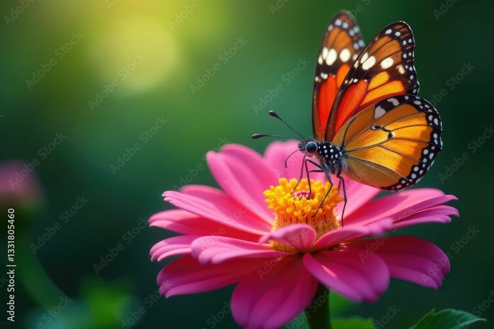 Butterflies sipping nectar from a colorful flower, petals, leaves Butterflies sipping nectar from a colorful flower, petals, leaves