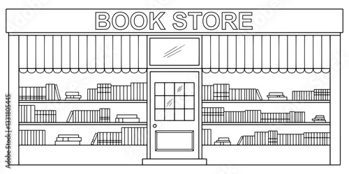 Book shop exterior store graphic black white sketch illustration vector 