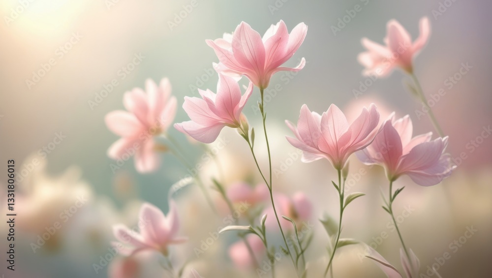 Fototapeta premium Pastel Pink Delicate Flowers in Soft Sunlight