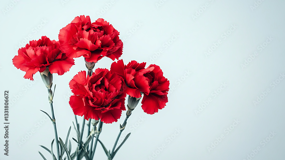 Beautiful red carnation flowers isolated on light background. Beautiful red carnation flowers isolated on light background.