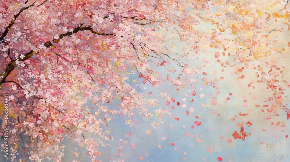 Naklejka premium a beautiful cherry blossom tree with falling petals.