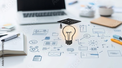 Illuminating Knowledge: The Symbolism of a Graduation Cap on a Glowing Light Bulb Represents the Bright Future of Online Learning