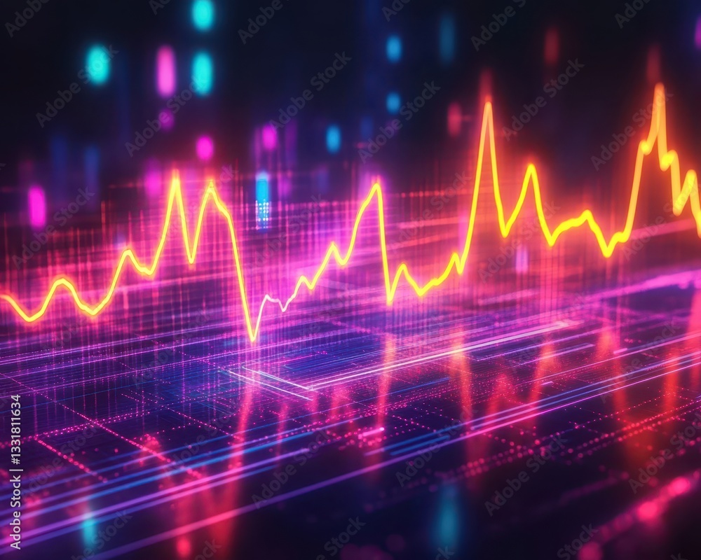 Pulsing heartbeat waveform spectrum lines glowing in a futuristic neon effect, hightech and artistic Pulsing heartbeat waveform spectrum lines glowing in a futuristic neon effect, hightech and artistic