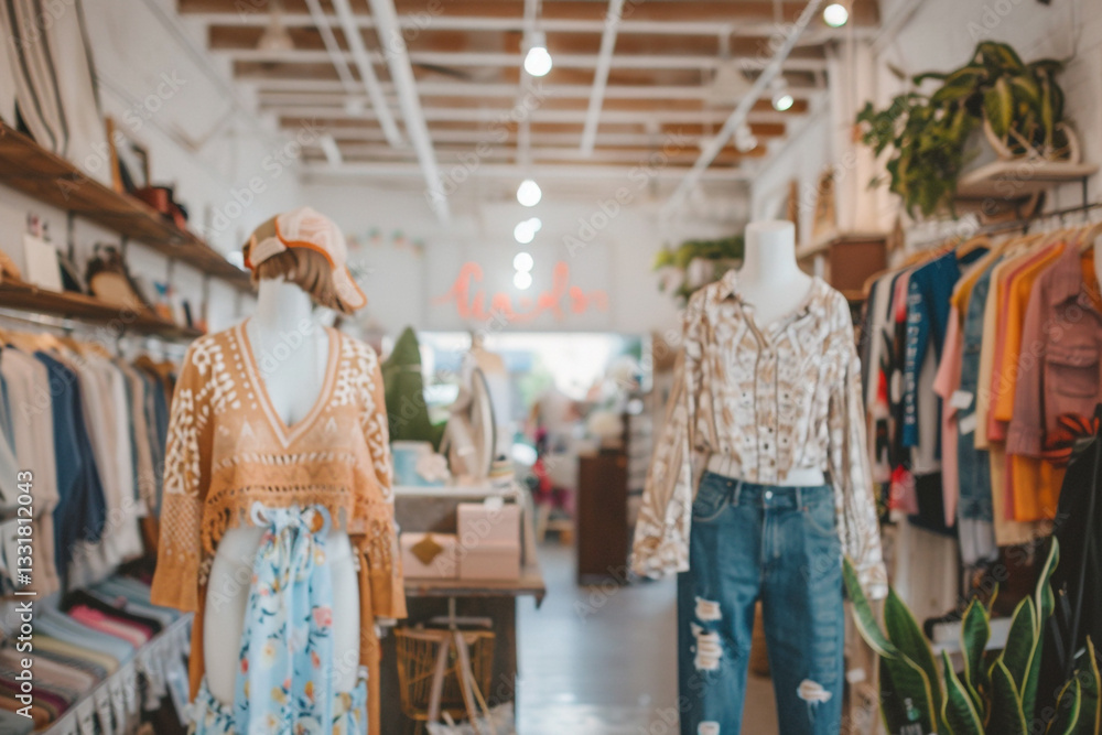 Sophisticated Style: A Chic Fashion Store with Mannequins Showcasing Trendy Outfits Sophisticated Style: A Chic Fashion Store with Mannequins Showcasing Trendy Outfits