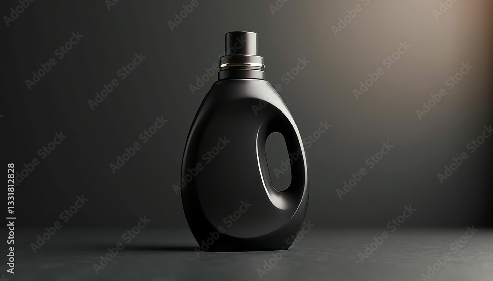 Obraz premium Elegant black bottle of laundry detergent on a dark background 