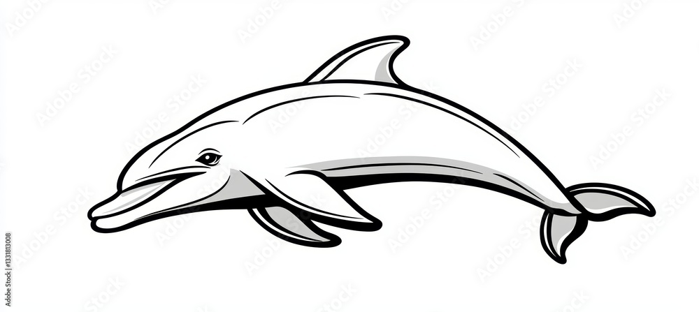 Naklejka premium Leaping Dolphin Illustration Black and White Vector Outline for Coloring Books and More