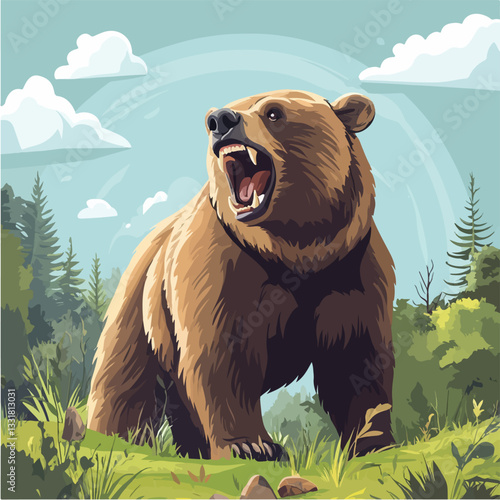 Brown bear illustration. Bear. Wild animal.