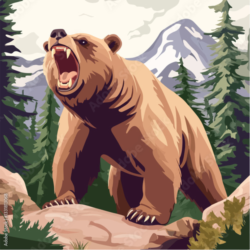 Brown bear illustration. Bear. Wild animal.