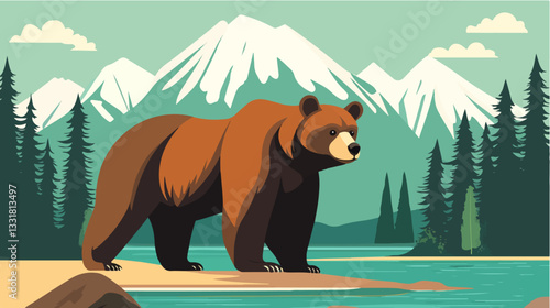 Brown bear illustration. Bear. Wild animal.