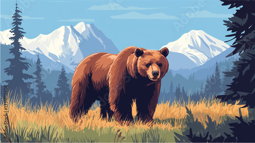 Brown bear illustration. Bear. Wild animal.