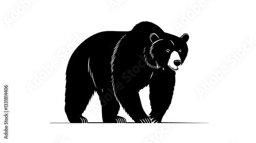 Black and white illustration of a brown bear. Bear. Wild animal.