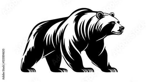 Black and white illustration of a brown bear. Bear. Wild animal.