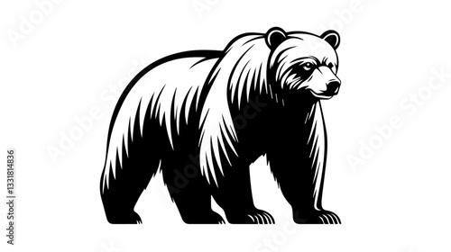 Black and white illustration of a brown bear. Bear. Wild animal.