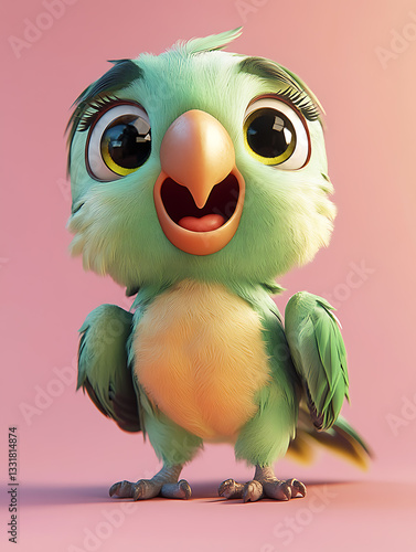 Obraz na płótnie Cute cartoon bird character with large eyes and fluffy feathers standing against a pastel background in a cheerful display of color and personality w salonie