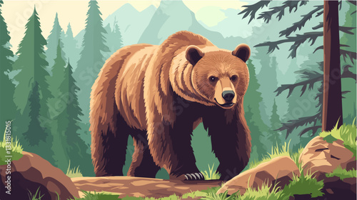 Brown bear illustration. Bear. Wild animal.