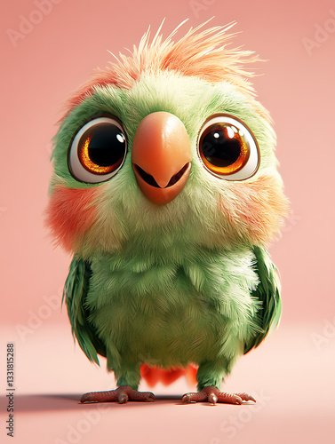 Obraz na płótnie Cute cartoon bird character with large eyes and fluffy feathers standing against a pastel background in a cheerful display of color and personality w salonie