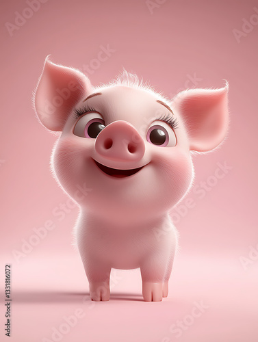 Obraz na płótnie Cute pink piglet with big eyes smiling playfully against a soft pink background in a cheerful setting w salonie