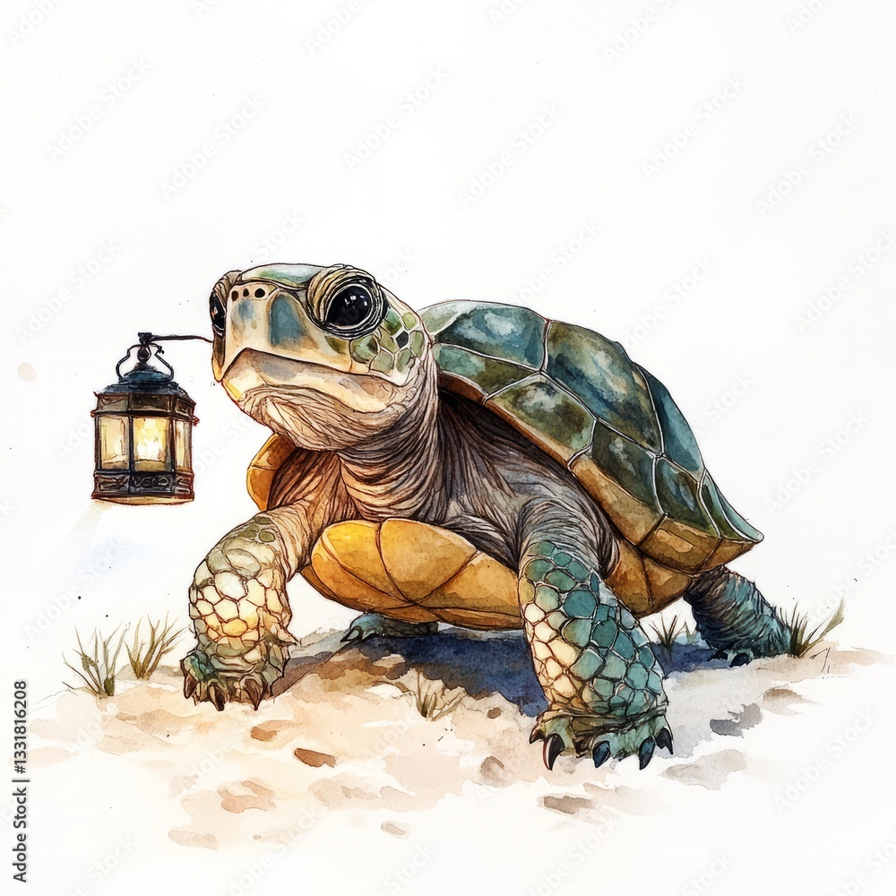 Fototapeta premium Generic Watercolor Depiction Perspective Lantern Beach