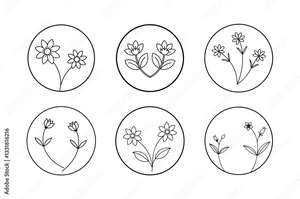 Fototapeta premium Flowers circle frame Vector art.