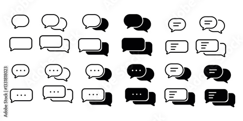 A collection of chat icons in vector format. Includes speech bubbles, messaging apps, communication symbols, and conversation signs.

