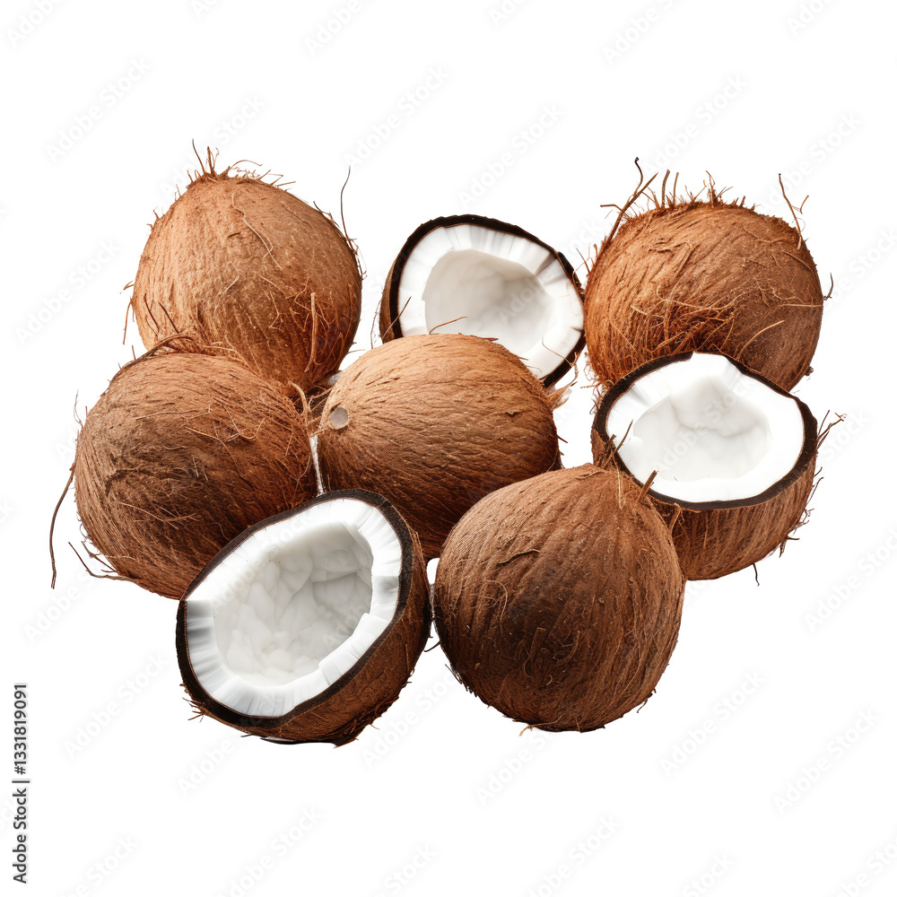 Several small pieces of coconut on transparent background Several small pieces of coconut on transparent background