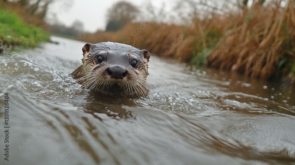 Obraz premium Otter Swimming in a Country Canal