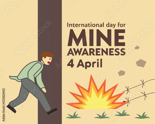 Wallpaper Mural International Day for Mine Awareness: Cartoon Man Stepping on a Landmine Torontodigital.ca