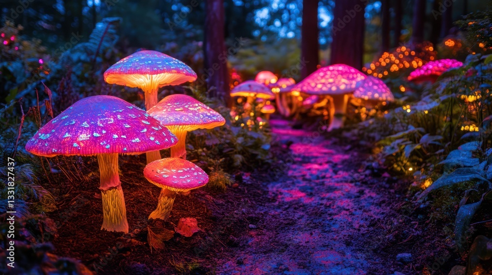 Fototapeta premium Glowing Mushrooms Forest Path Fantasy