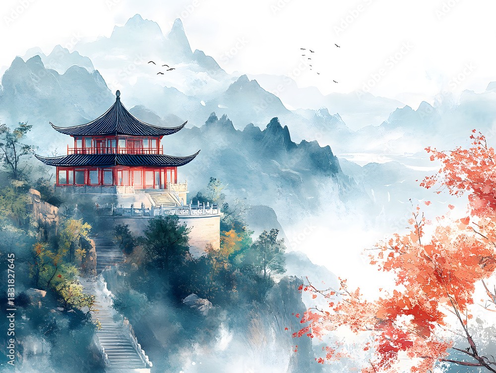 Obraz premium Japanese style background, A famous place in Japan with Chureito Pagoda and Mount Fuji during the spring 