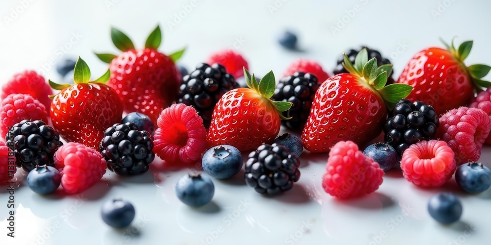 A vibrant collection of fresh strawberries, raspberries, blackberries, and blueberries, showcasing a delightful mix of summer fruits. A vibrant collection of fresh strawberries, raspberries, blackberries, and blueberries, showcasing a delightful mix of summer fruits.