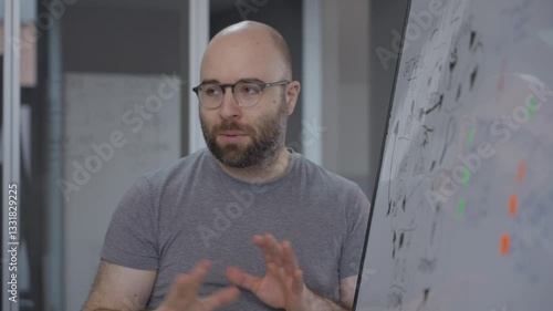 White man discussion whiteboard office flipchart brainstorming