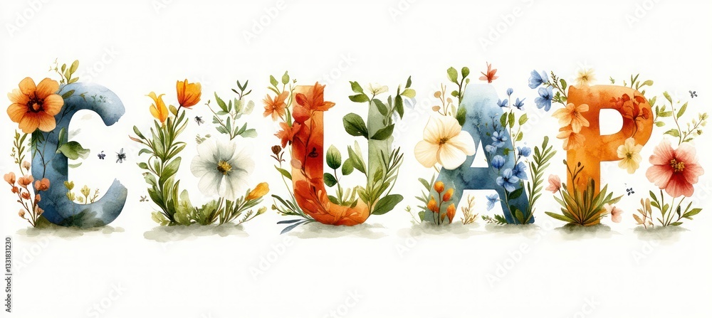 Fototapeta premium Botanical Alphabet Watercolor Letters Custom Initials Baby Name Leaf Monogram