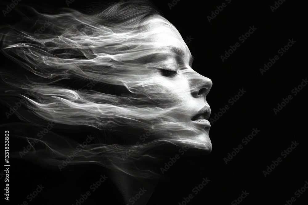 Blurred Motion Portrait of Woman with Depression and Anxiety in Black and White Blurred Motion Portrait of Woman with Depression and Anxiety in Black and White