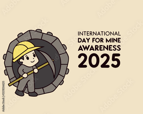 International Day for Mine Awareness 2025: Cartoon Miner Illustration