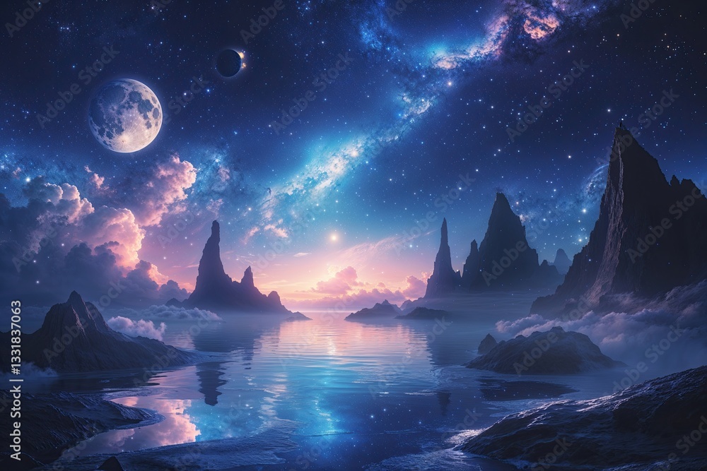 Fototapeta premium Dreamlike Ethereal Night Sky Canvas with Cosmic Elements and Celestial Beauty