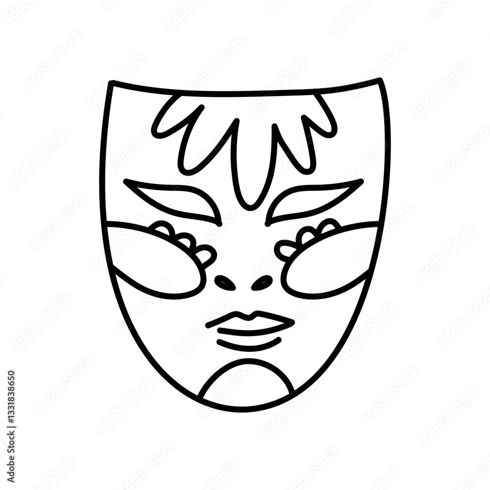 doodle mask for Mardi Gras. Isolated contour in monochrome. For use in the design of materials, advertising, goods and decor related to the Mardi Gras holiday, carnival events and parties doodle mask for Mardi Gras. Isolated contour in monochrome. For use in the design of materials, advertising, goods and decor related to the Mardi Gras holiday, carnival events and parties