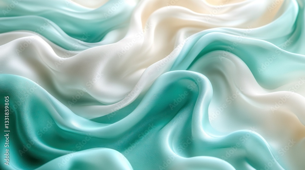 Smooth, flowing fabric in teal and cream colors Smooth, flowing fabric in teal and cream colors