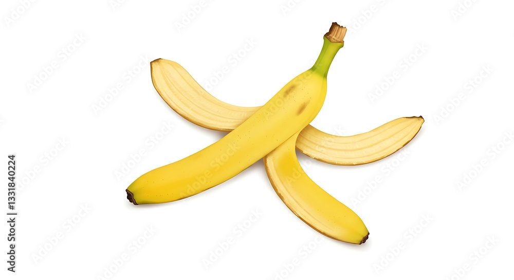 Peeled Banana Fruit Realistic Yellow Peel Vector Illustration art food ripe diet sweet fresh snack Peeled Banana Fruit Realistic Yellow Peel Vector Illustration art food ripe diet sweet fresh snack