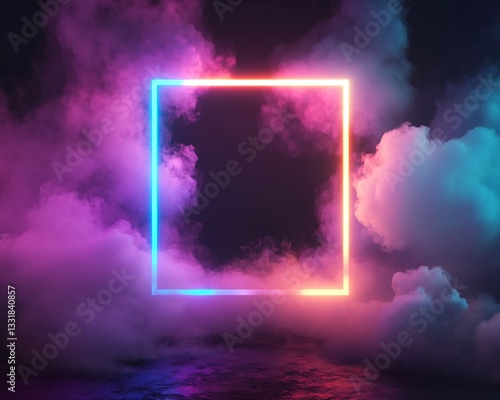 Neon Square Frame in Colored Smoke