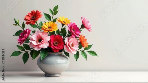 Wallpaper Mural Vibrant floral arrangement in a simple gray vase, showcasing a delightful mix of colorful blossoms and lush green leaves against a minimalist backdrop Torontodigital.ca