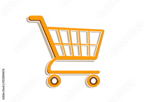isolated transparent Background. flat design icon of shopping cart in orange color, symbolizing online shopping