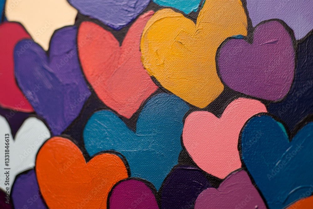Obraz premium Colorful hearts painted in vibrant tones cover the canvas in a joyful display of creativity and emotion