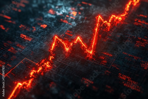 Wallpaper Mural Stock market trend visualized with red glowing spikes indicating fluctuations in data over time Torontodigital.ca