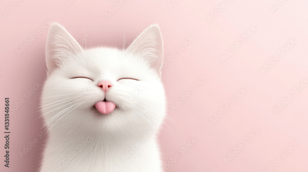 Playful cat Background, Fluffy white cat sticking out its tongue against a soft pink background. Playful cat Background, Fluffy white cat sticking out its tongue against a soft pink background.